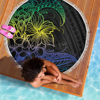 Floral Polynesian Hibiscus Tattoo Beach Blanket Green Gradient Style LT9 - Polynesian Pride