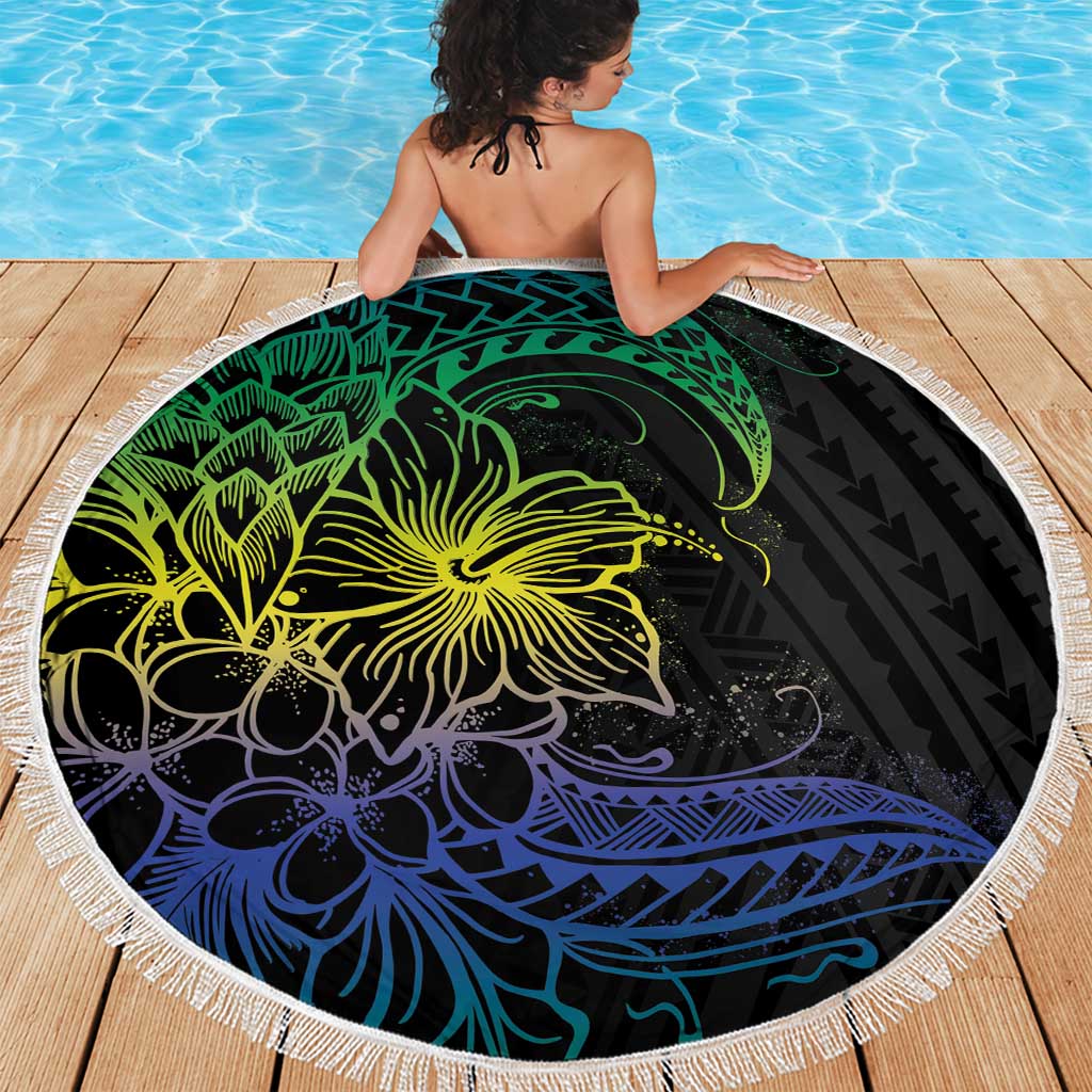 Floral Polynesian Hibiscus Tattoo Beach Blanket Green Gradient Style LT9 - Polynesian Pride