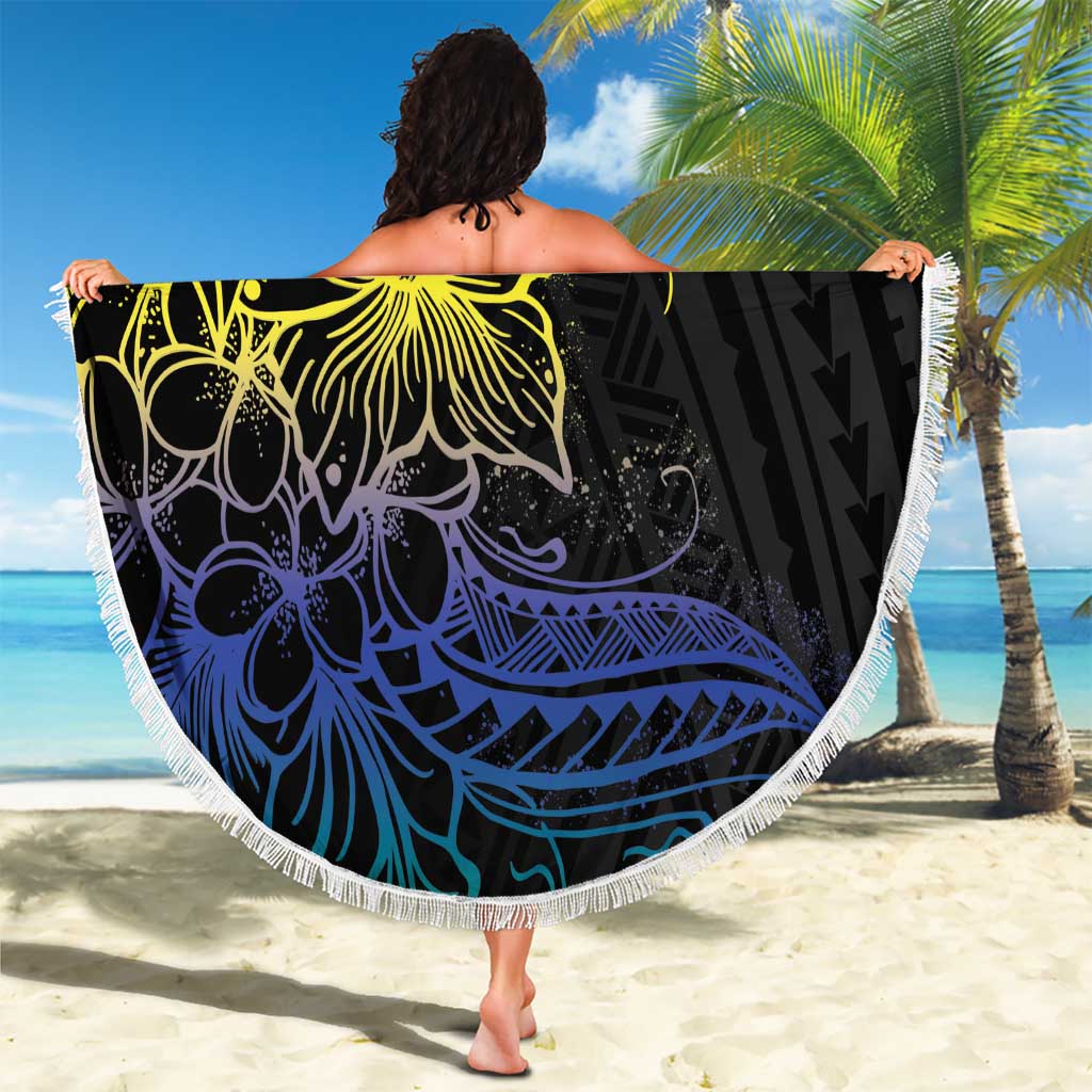Floral Polynesian Hibiscus Tattoo Beach Blanket Green Gradient Style LT9 - Polynesian Pride