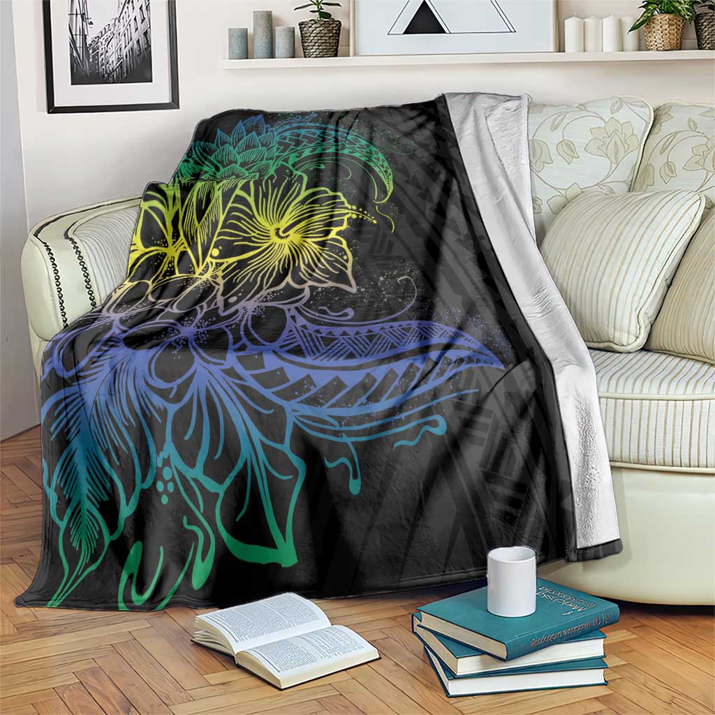 Floral Polynesian Hibiscus Tattoo Blanket Green Gradient Style