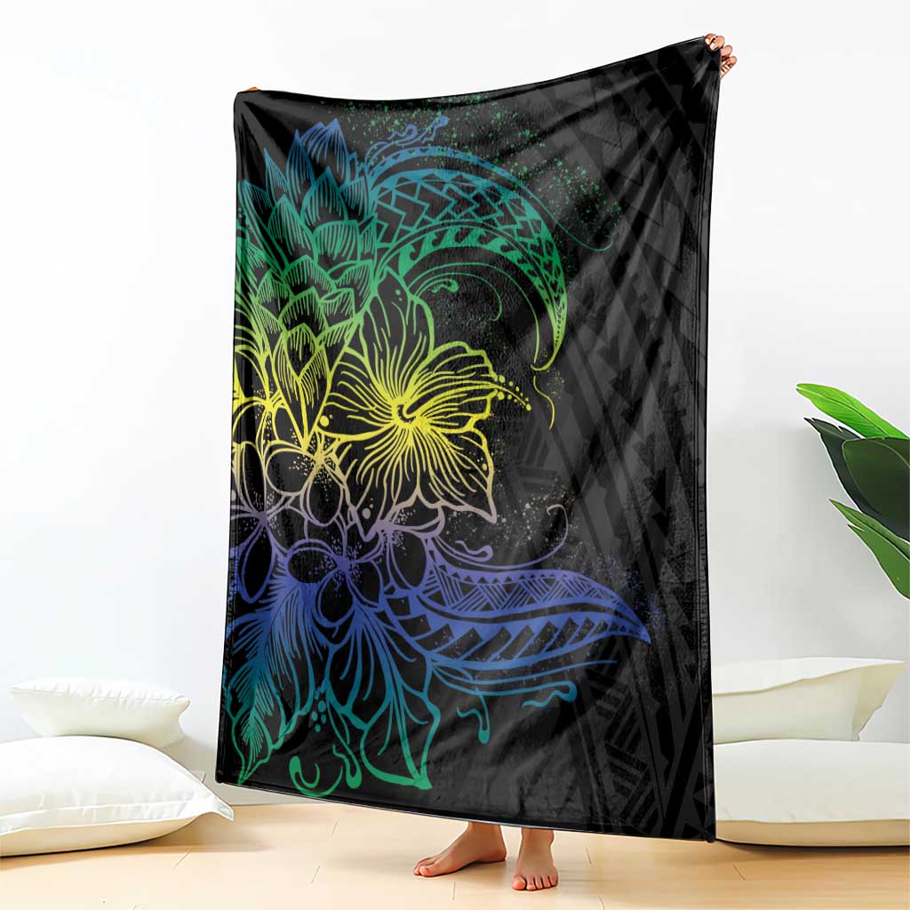 Floral Polynesian Hibiscus Tattoo Blanket Green Gradient Style LT9 - Polynesian Pride