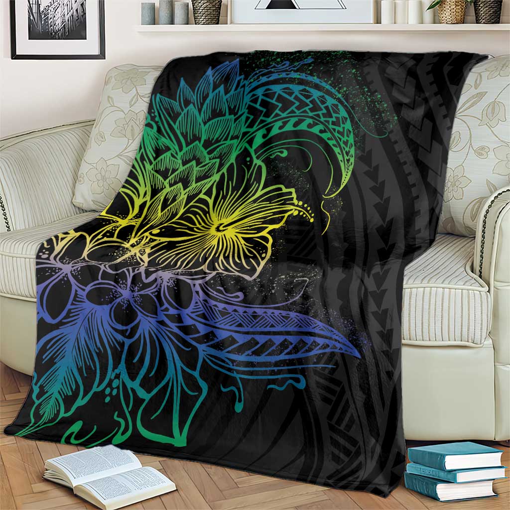 Floral Polynesian Hibiscus Tattoo Blanket Green Gradient Style LT9 - Polynesian Pride