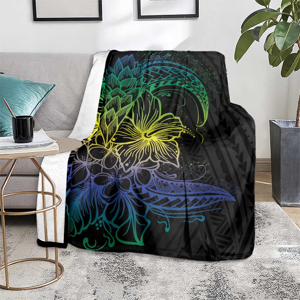 Floral Polynesian Hibiscus Tattoo Blanket Green Gradient Style LT9 - Polynesian Pride