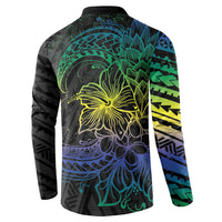 Floral Polynesian Hibiscus Tattoo Button Sweatshirt Green Gradient Style