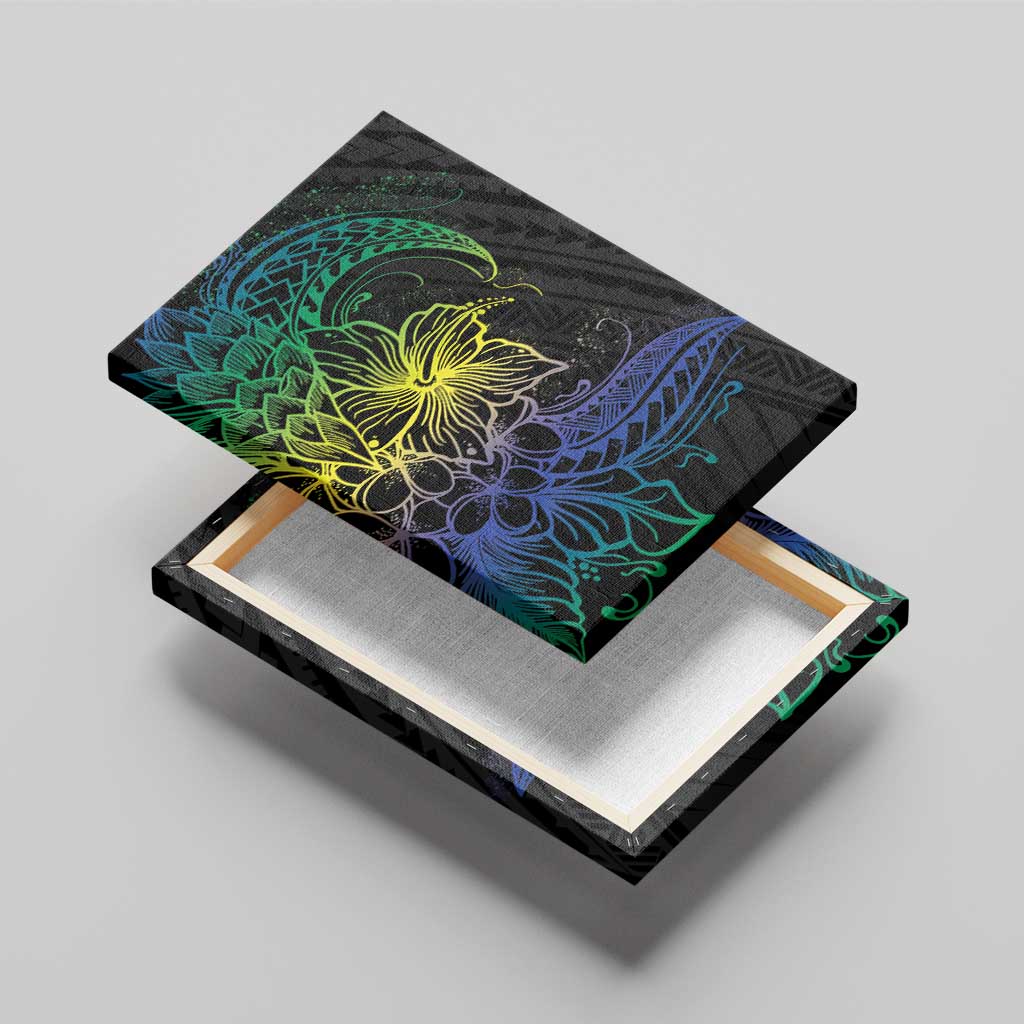 Floral Polynesian Hibiscus Tattoo Canvas Wall Art Green Gradient Style LT9 - Polynesian Pride