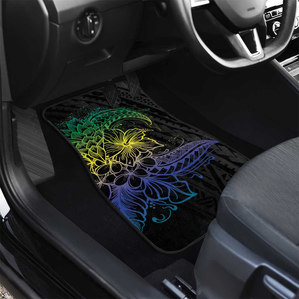 Floral Polynesian Hibiscus Tattoo Car Mats Green Gradient Style LT9 - Polynesian Pride