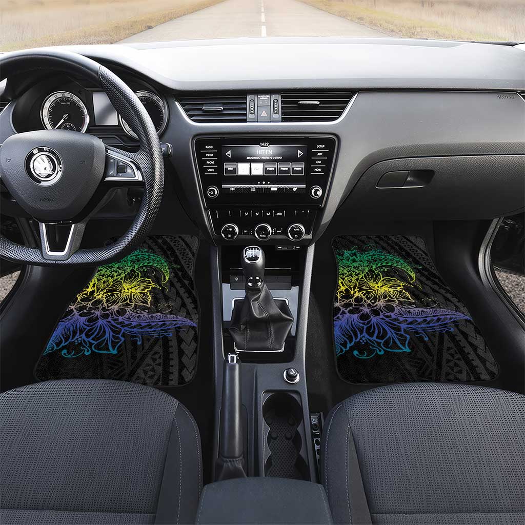 Floral Polynesian Hibiscus Tattoo Car Mats Green Gradient Style LT9 Set 2pcs - Front Green - Polynesian Pride