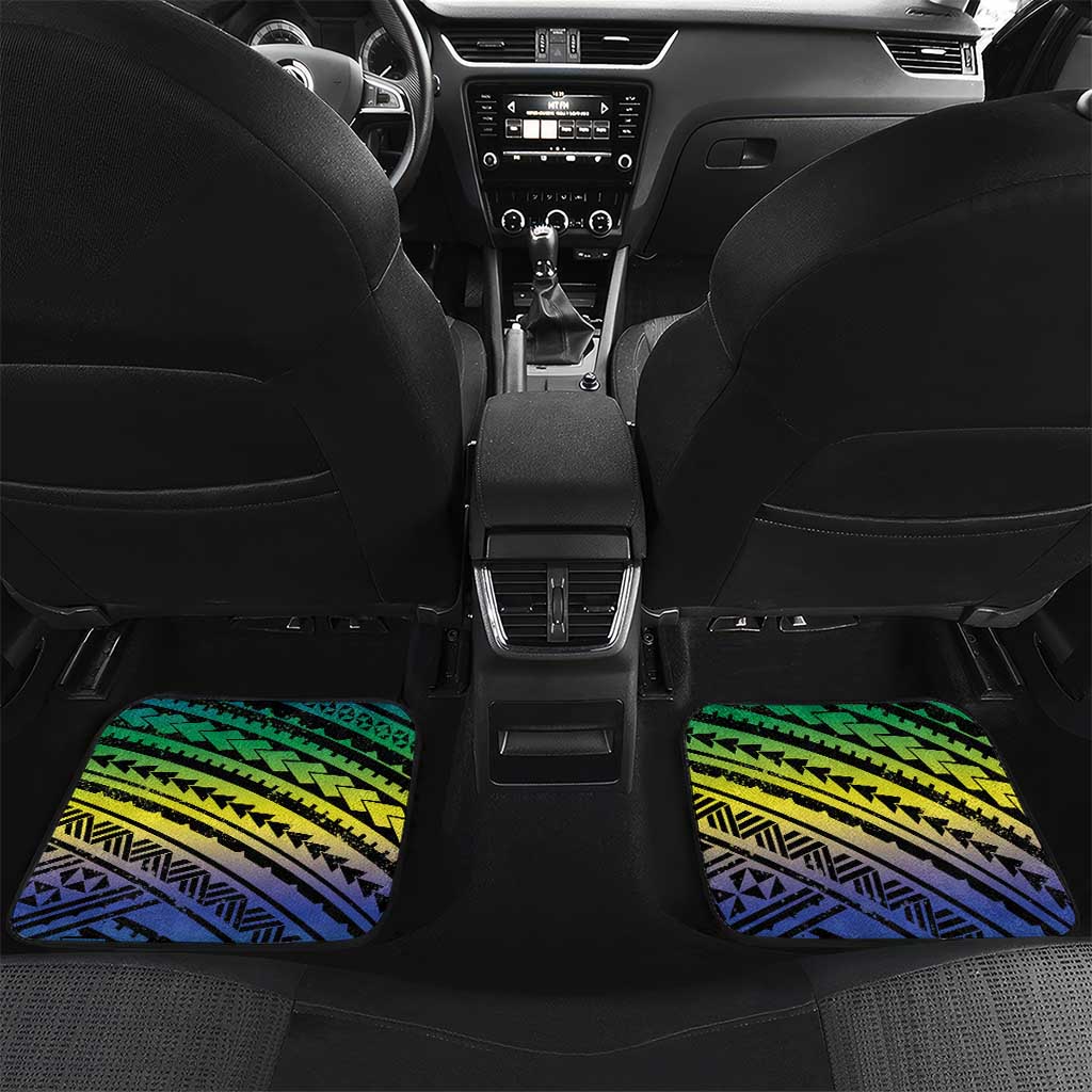 Floral Polynesian Hibiscus Tattoo Car Mats Green Gradient Style LT9 Set 2pcs - Back Green - Polynesian Pride