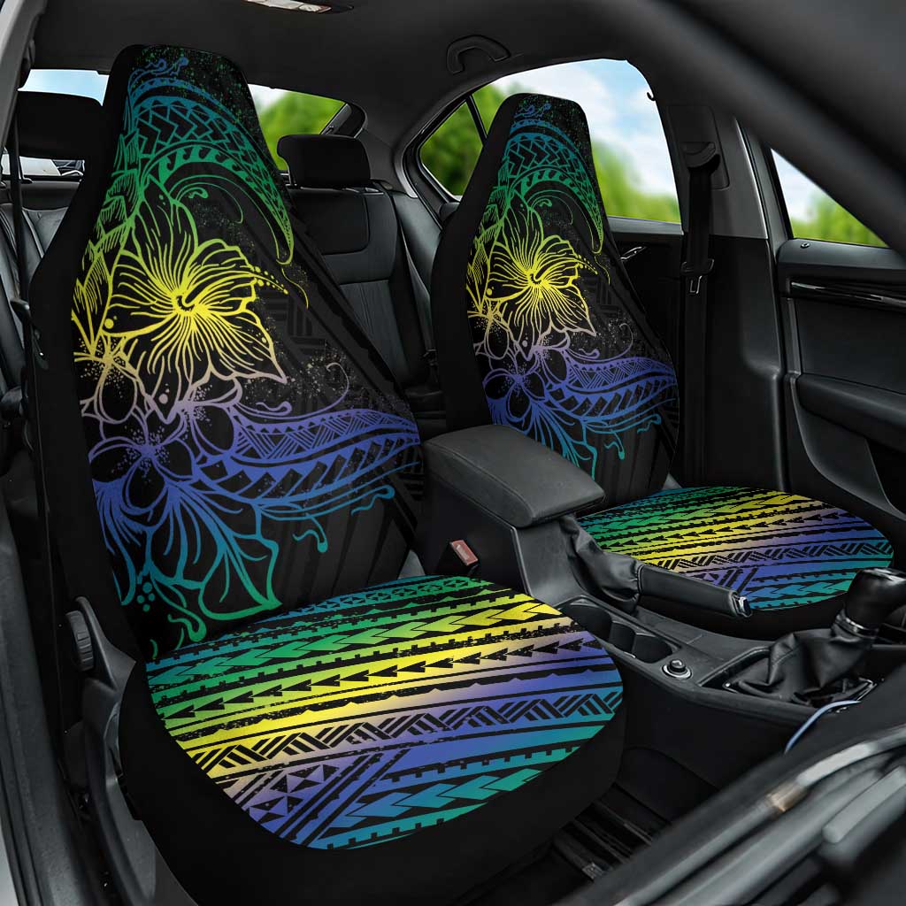 Floral Polynesian Hibiscus Tattoo Car Seat Cover Green Gradient Style