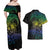 Floral Polynesian Hibiscus Tattoo Couples Matching Off Shoulder Maxi Dress and Hawaiian Shirt Green Gradient Style