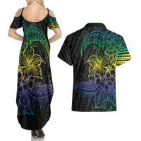 Floral Polynesian Hibiscus Tattoo Couples Matching Summer Maxi Dress and Hawaiian Shirt Green Gradient Style LT9 - Polynesian Pride
