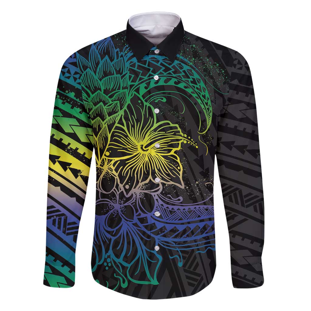 Floral Polynesian Hibiscus Tattoo Family Matching Mermaid Dress and Hawaiian Shirt Green Gradient Style