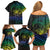 Floral Polynesian Hibiscus Tattoo Family Matching Off Shoulder Short Dress and Hawaiian Shirt Green Gradient Style