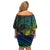 Floral Polynesian Hibiscus Tattoo Family Matching Off Shoulder Short Dress and Hawaiian Shirt Green Gradient Style