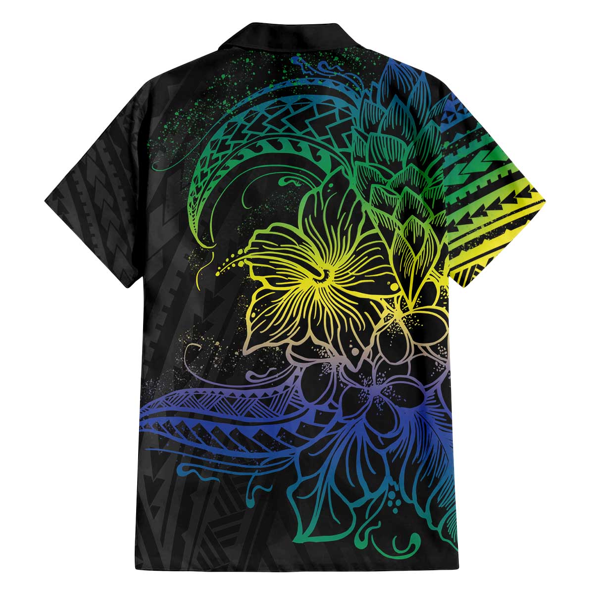 Floral Polynesian Hibiscus Tattoo Family Matching Puletasi and Hawaiian Shirt Green Gradient Style LT9 - Polynesian Pride