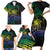 Floral Polynesian Hibiscus Tattoo Family Matching Short Sleeve Bodycon Dress and Hawaiian Shirt Green Gradient Style