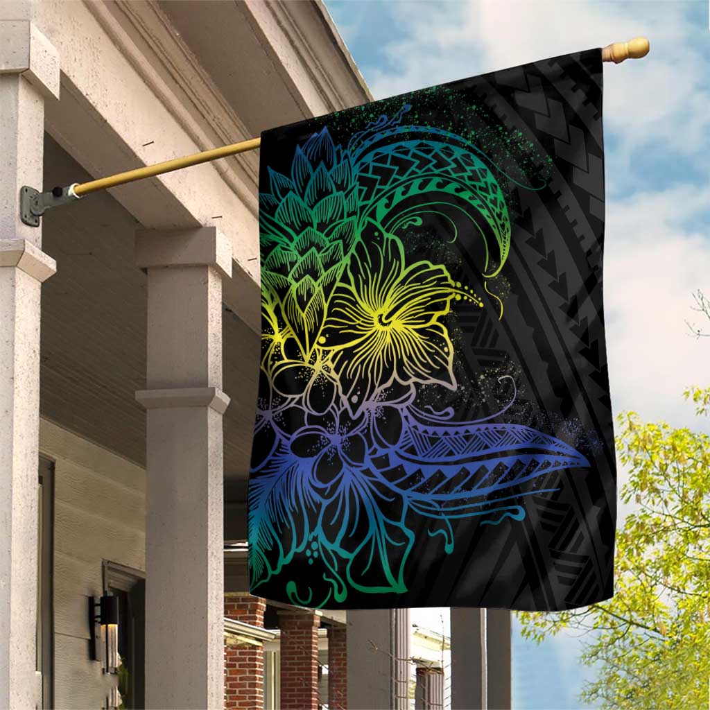 Floral Polynesian Hibiscus Tattoo Garden Flag Green Gradient Style LT9 House Flag Green - Polynesian Pride