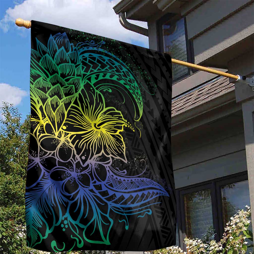 Floral Polynesian Hibiscus Tattoo Garden Flag Green Gradient Style LT9 - Polynesian Pride