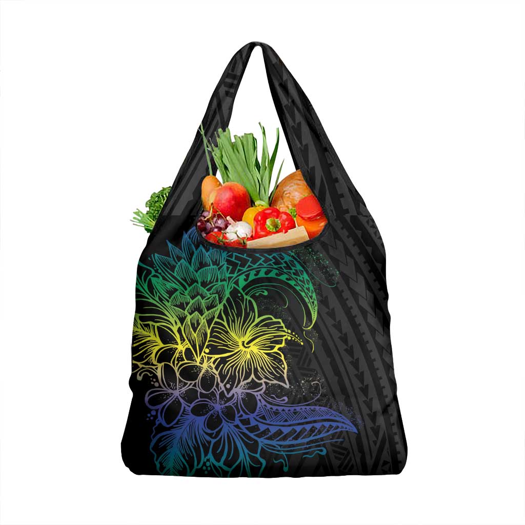 Floral Polynesian Hibiscus Tattoo Grocery Bag Green Gradient Style LT9 1-pack One Size Green - Polynesian Pride