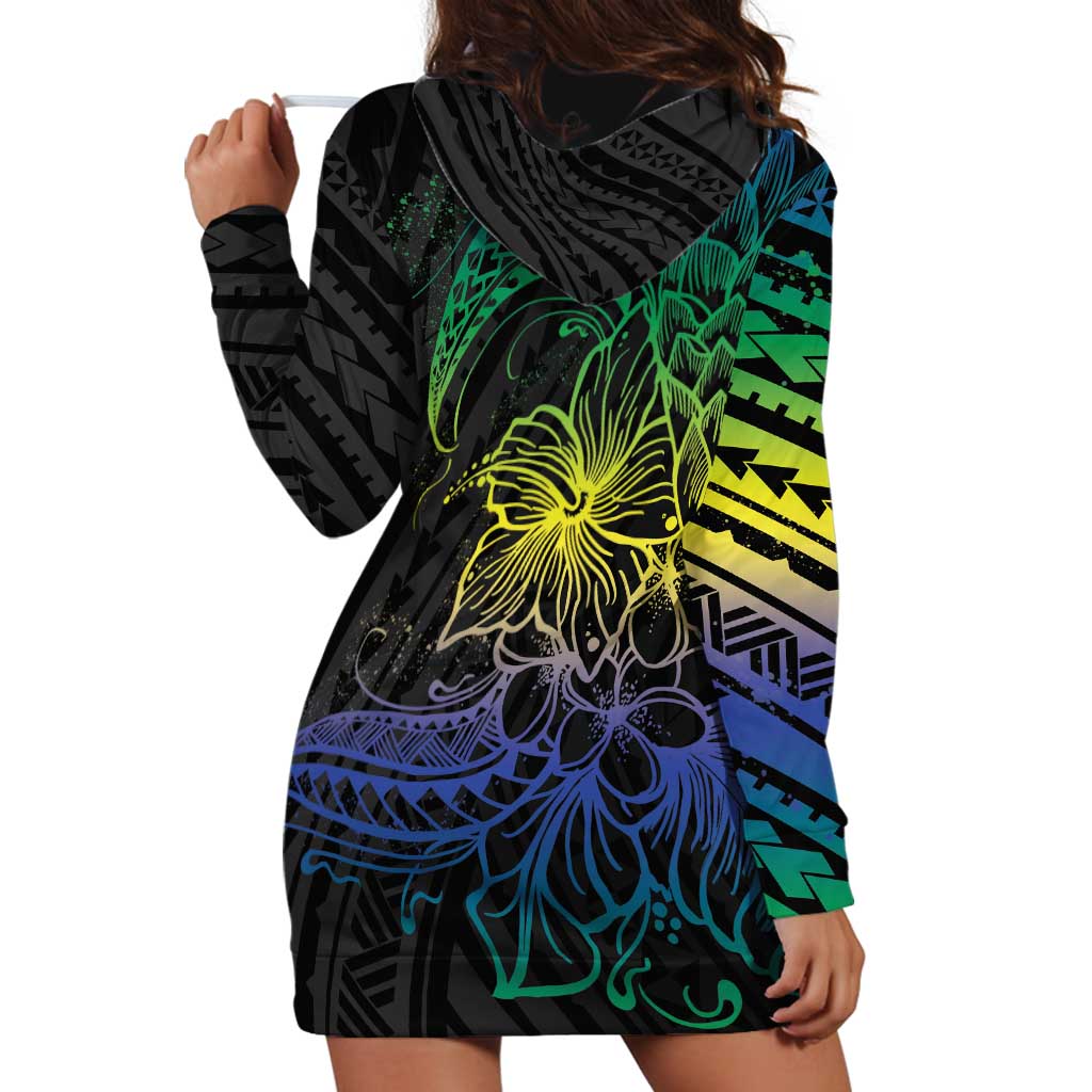 Floral Polynesian Hibiscus Tattoo Hoodie Dress Green Gradient Style LT9 - Polynesian Pride