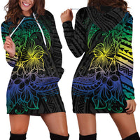 Floral Polynesian Hibiscus Tattoo Hoodie Dress Green Gradient Style LT9 - Polynesian Pride
