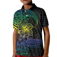 Floral Polynesian Hibiscus Tattoo Kid Polo Shirt Green Gradient Style