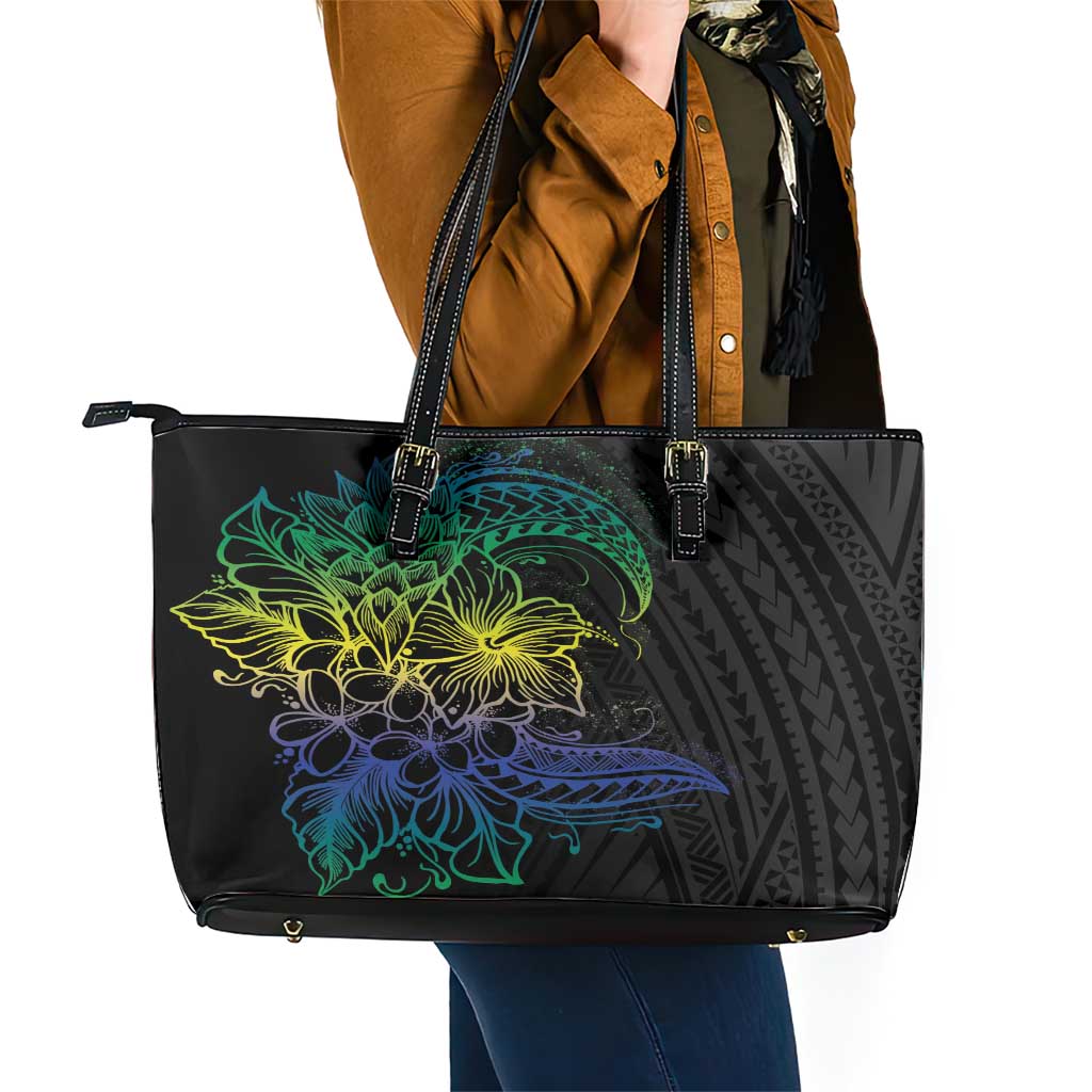 Floral Polynesian Hibiscus Tattoo Leather Tote Bag Green Gradient Style LT9 - Polynesian Pride