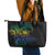 Floral Polynesian Hibiscus Tattoo Leather Tote Bag Green Gradient Style