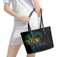 Floral Polynesian Hibiscus Tattoo Leather Tote Bag Green Gradient Style LT9 - Polynesian Pride