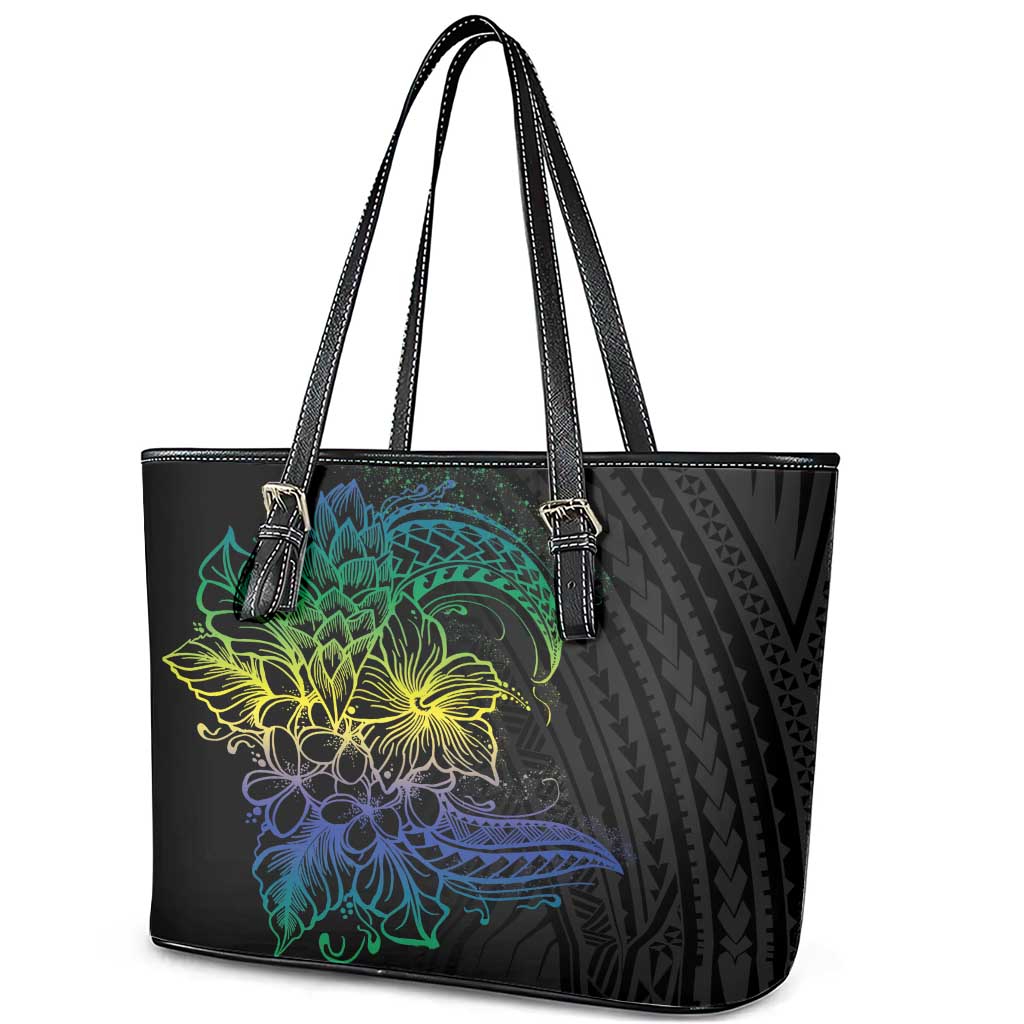 Floral Polynesian Hibiscus Tattoo Leather Tote Bag Green Gradient Style LT9 - Polynesian Pride