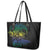 Floral Polynesian Hibiscus Tattoo Leather Tote Bag Green Gradient Style