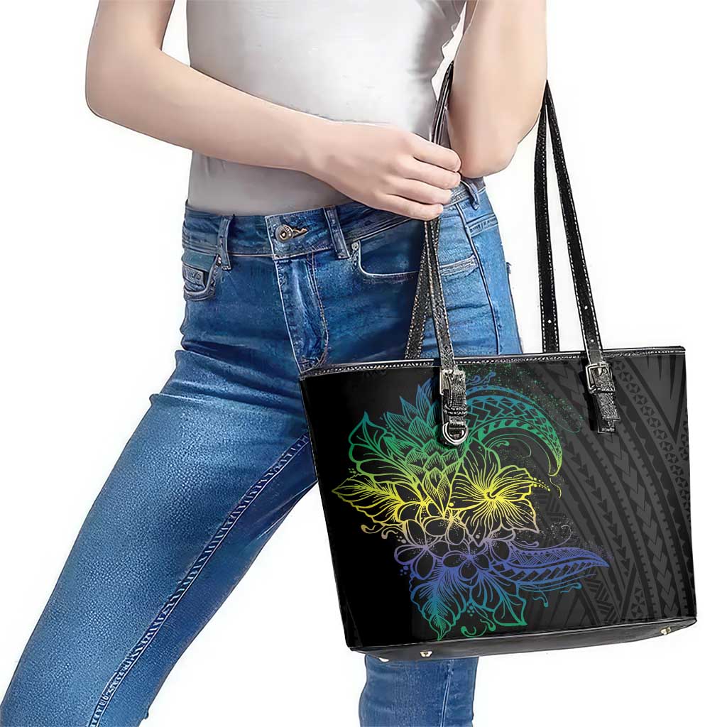 Floral Polynesian Hibiscus Tattoo Leather Tote Bag Green Gradient Style LT9 - Polynesian Pride