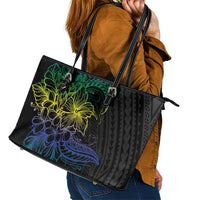 Floral Polynesian Hibiscus Tattoo Leather Tote Bag Green Gradient Style LT9 - Polynesian Pride