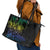 Floral Polynesian Hibiscus Tattoo Leather Tote Bag Green Gradient Style