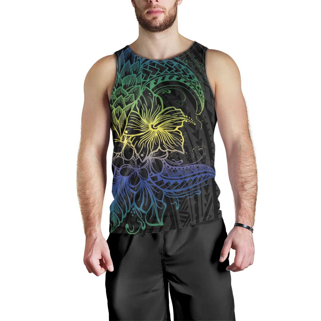 Floral Polynesian Hibiscus Tattoo Men Tank Top Green Gradient Style LT9 - Polynesian Pride
