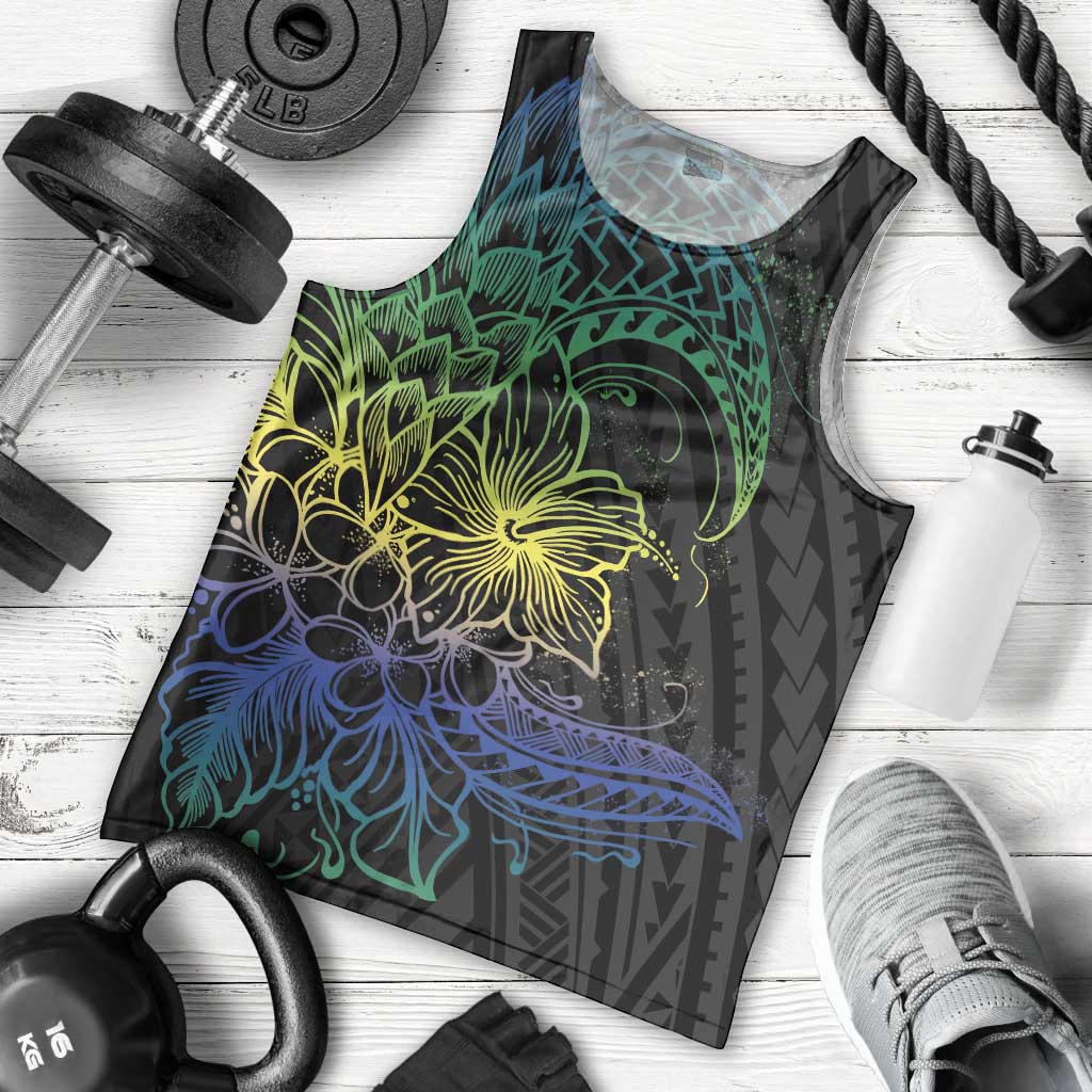 Floral Polynesian Hibiscus Tattoo Men Tank Top Green Gradient Style LT9 - Polynesian Pride