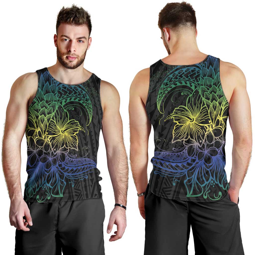 Floral Polynesian Hibiscus Tattoo Men Tank Top Green Gradient Style LT9 - Polynesian Pride