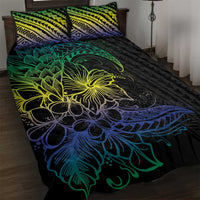 Floral Polynesian Hibiscus Tattoo Quilt Bed Set Green Gradient Style LT9 Green - Polynesian Pride