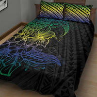 Floral Polynesian Hibiscus Tattoo Quilt Bed Set Green Gradient Style LT9 - Polynesian Pride