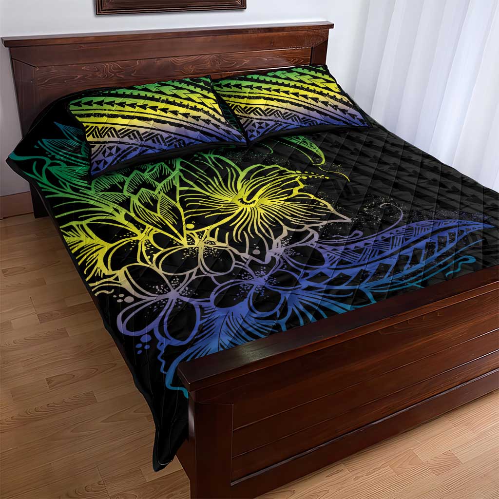 Floral Polynesian Hibiscus Tattoo Quilt Bed Set Green Gradient Style LT9 - Polynesian Pride