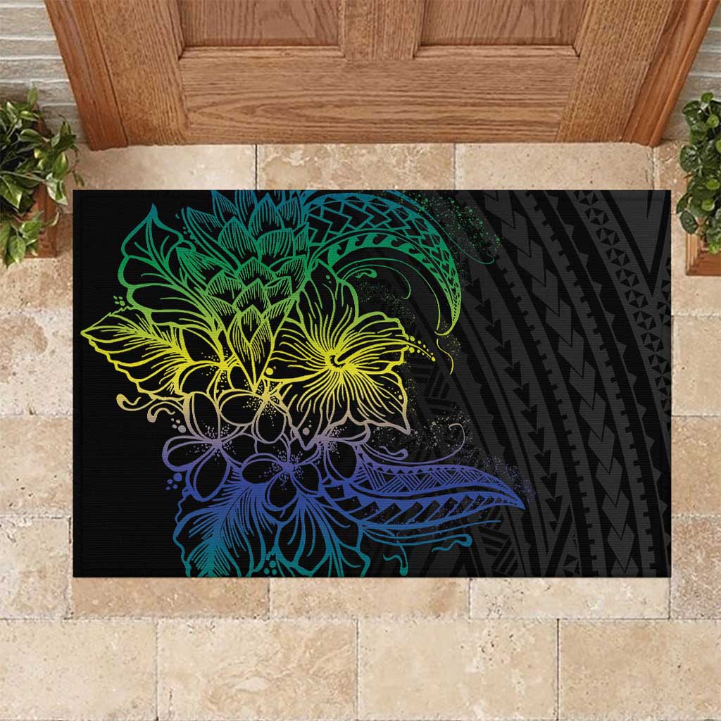 Floral Polynesian Hibiscus Tattoo Rubber Doormat Green Gradient Style LT9 Green - Polynesian Pride