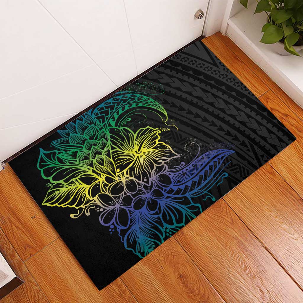 Floral Polynesian Hibiscus Tattoo Rubber Doormat Green Gradient Style LT9 - Polynesian Pride