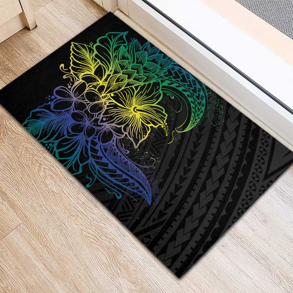 Floral Polynesian Hibiscus Tattoo Rubber Doormat Green Gradient Style LT9 - Polynesian Pride