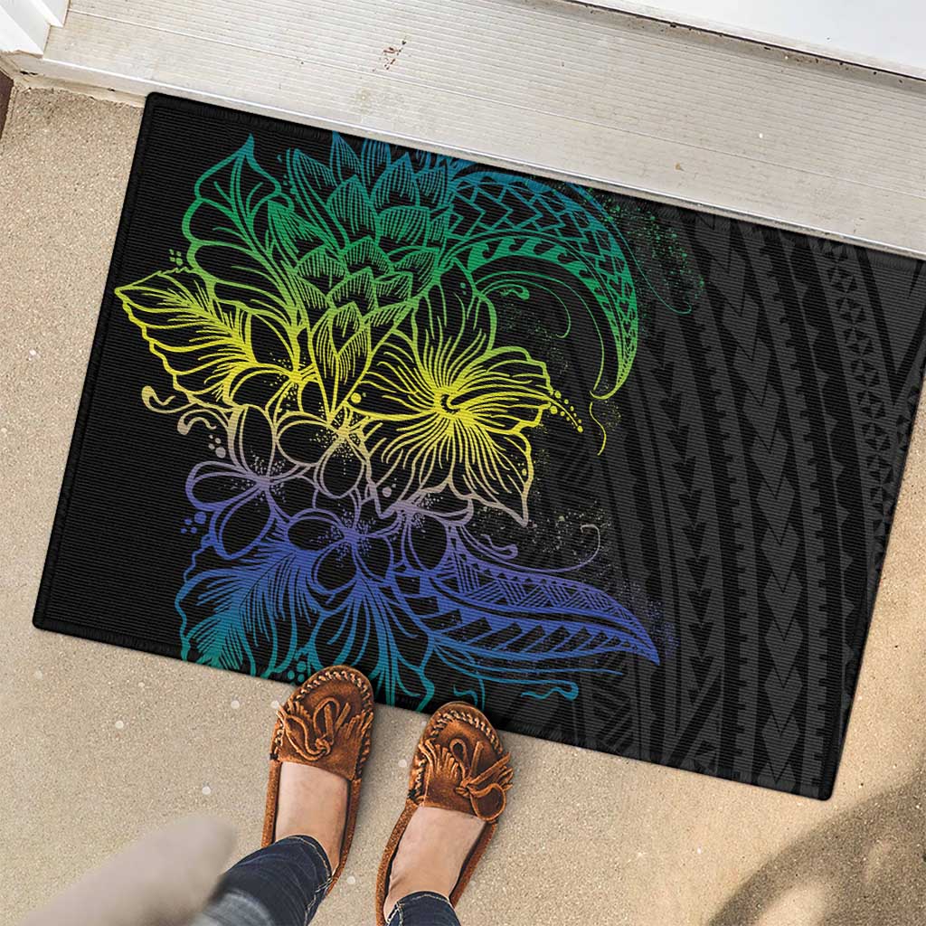 Floral Polynesian Hibiscus Tattoo Rubber Doormat Green Gradient Style LT9 - Polynesian Pride
