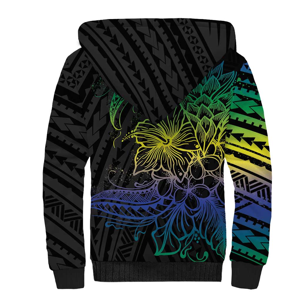 Floral Polynesian Hibiscus Tattoo Sherpa Hoodie Green Gradient Style LT9 - Polynesian Pride