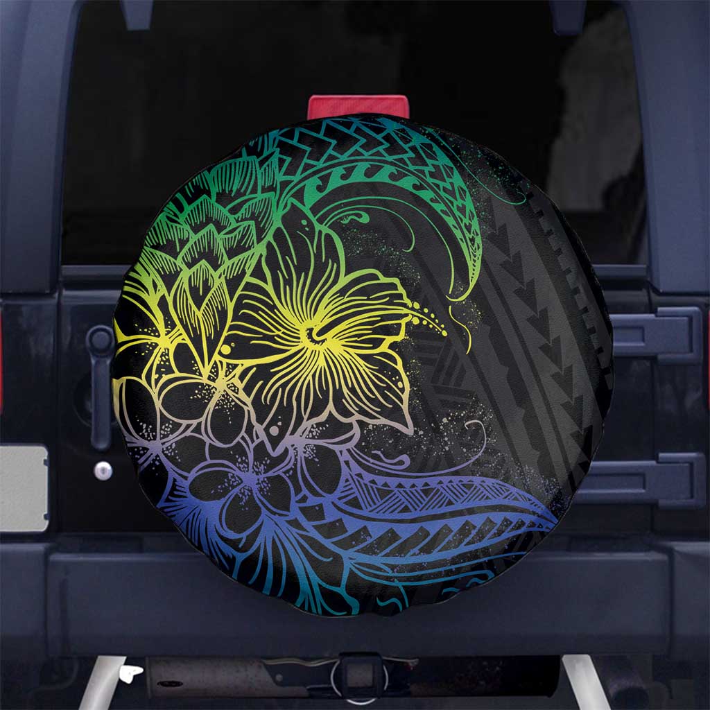 Floral Polynesian Hibiscus Tattoo Spare Tire Cover Green Gradient Style LT9 - Polynesian Pride