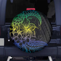 Floral Polynesian Hibiscus Tattoo Spare Tire Cover Green Gradient Style LT9 - Polynesian Pride