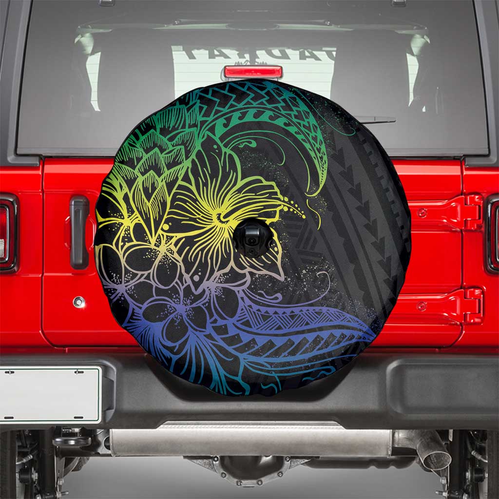 Floral Polynesian Hibiscus Tattoo Spare Tire Cover Green Gradient Style LT9 - Polynesian Pride