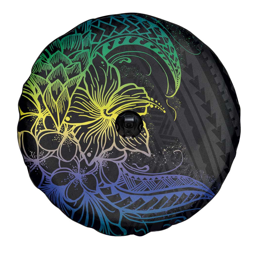 Floral Polynesian Hibiscus Tattoo Spare Tire Cover Green Gradient Style LT9 - Polynesian Pride