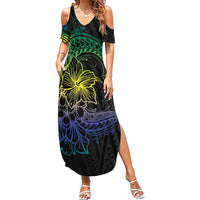 Floral Polynesian Hibiscus Tattoo Summer Maxi Dress Green Gradient Style LT9 Women Green - Polynesian Pride